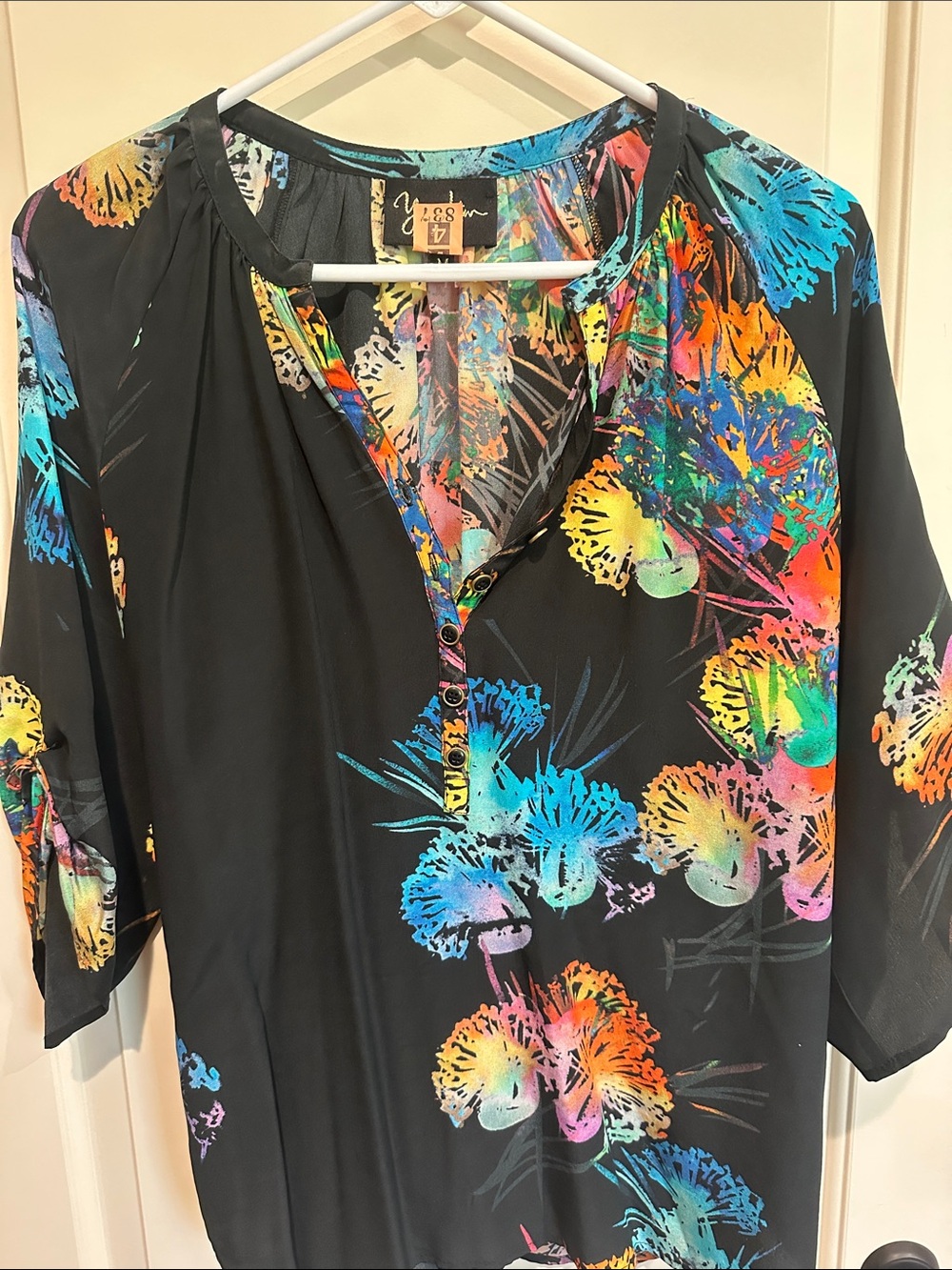 Yumi Kim Black Tunic with Bright Multicolor Floral Print